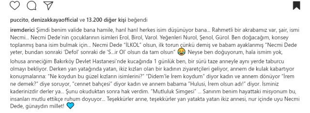 ''İrem Derici'' takipçilerine isminin konulma hikayesini paylaştı