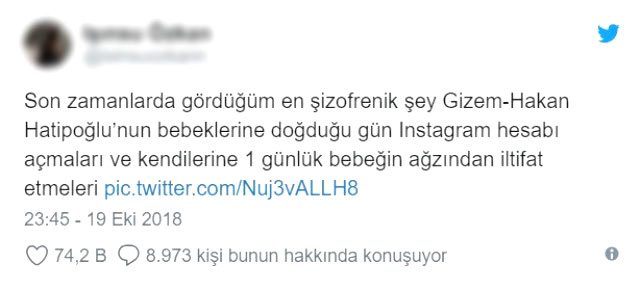 Hakan ve Gizem Hatipoğlu çiftinin 1 günlük bebeklerine ınstagram hesabı tartışma konusu oldu

