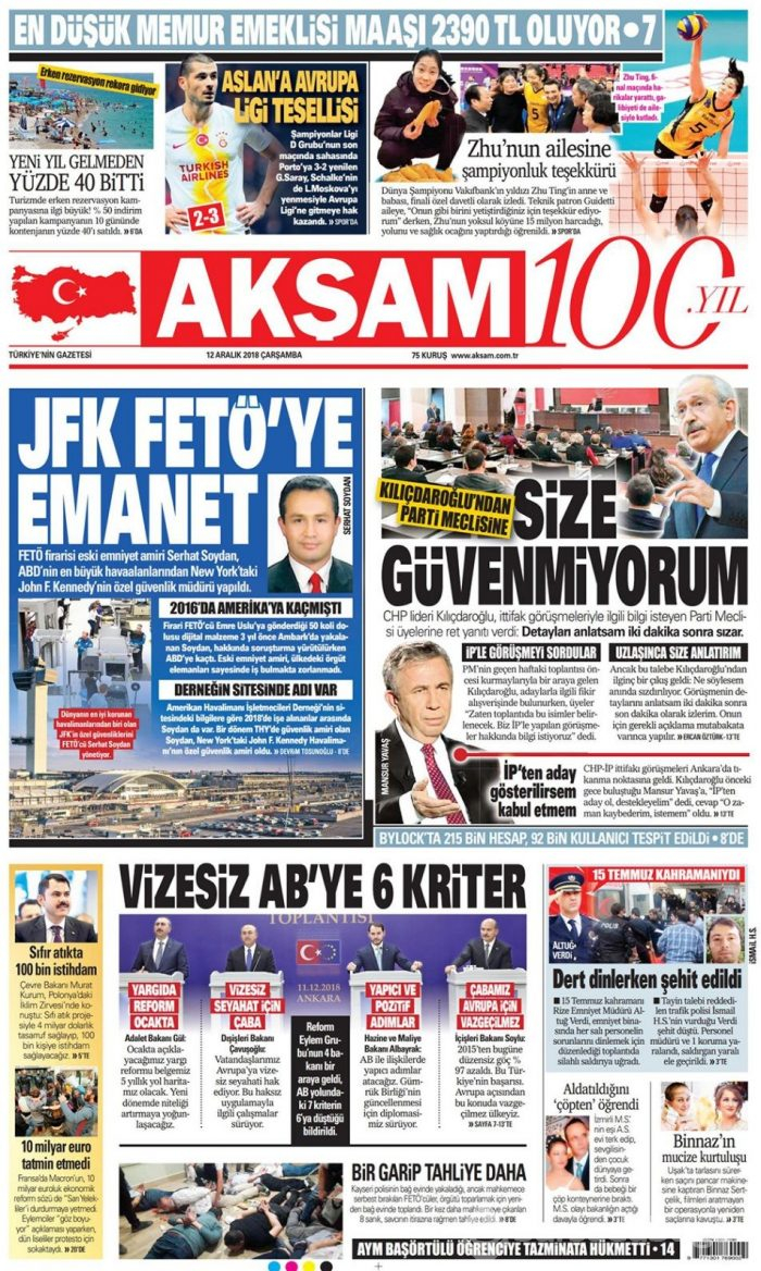 Günün gazete manşetleri - 12 Aralık 2018