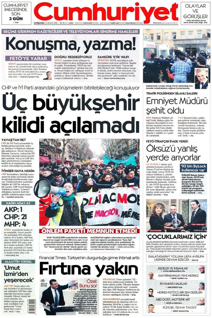 Günün gazete manşetleri - 12 Aralık 2018