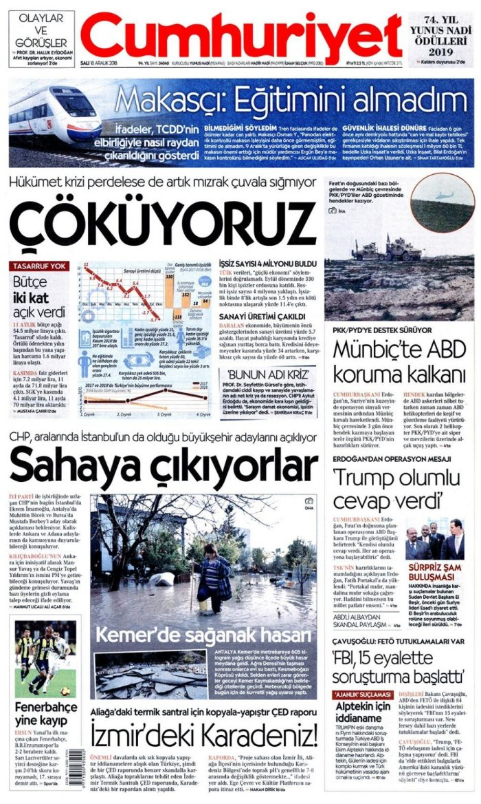 Günün gazete manşetleri - 18 Aralık 2018