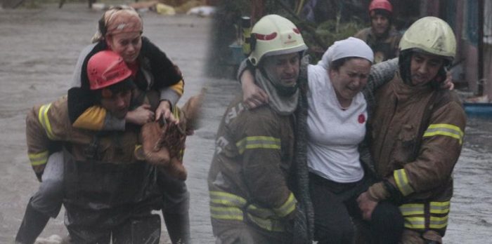 Sarıyer'de su basan evlerde mahsur kalanları itfaiye kurtardı
