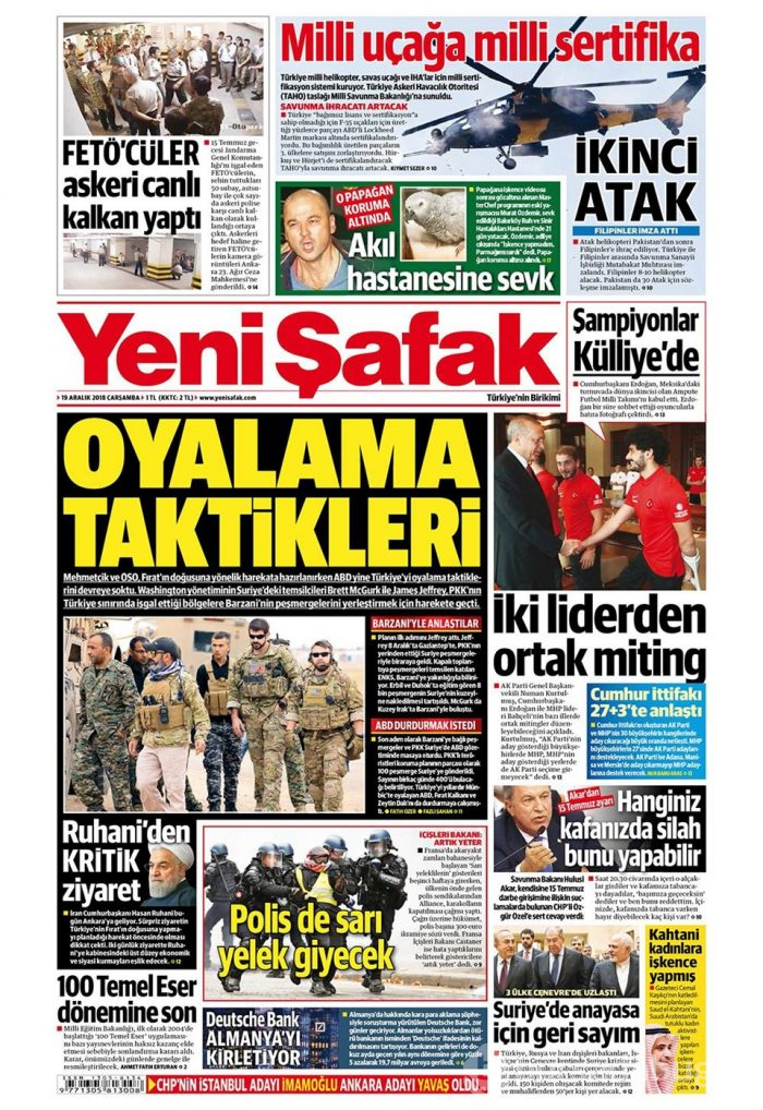 Günün gazete manşetleri 19 Aralık 2018