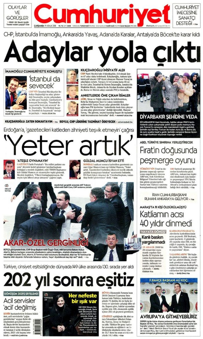 Günün gazete manşetleri 19 Aralık 2018