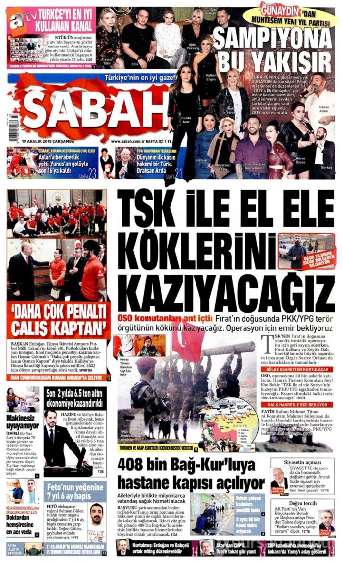 Günün gazete manşetleri 19 Aralık 2018