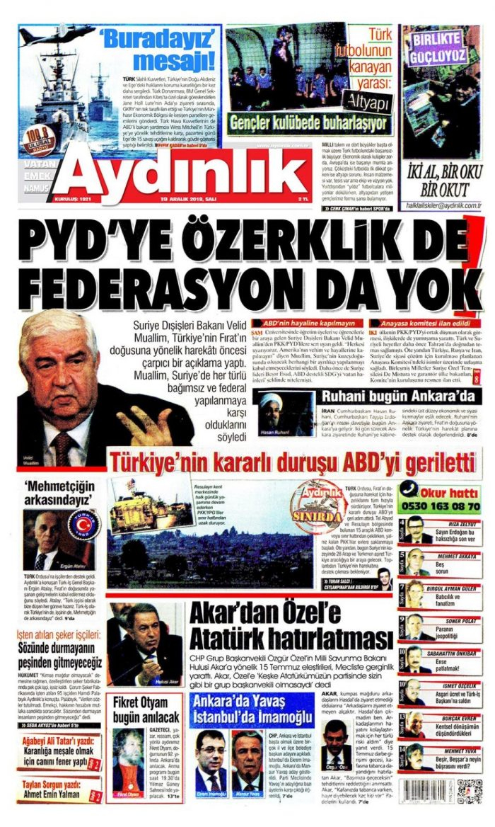 Günün gazete manşetleri 19 Aralık 2018