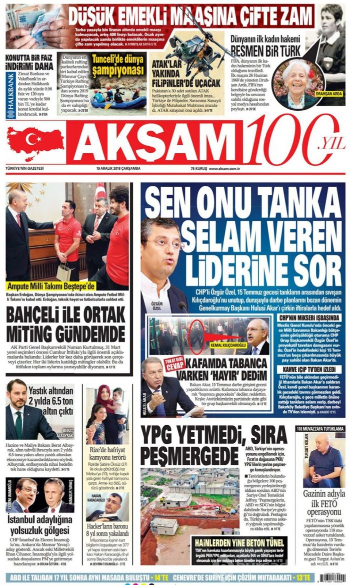 Günün gazete manşetleri 19 Aralık 2018