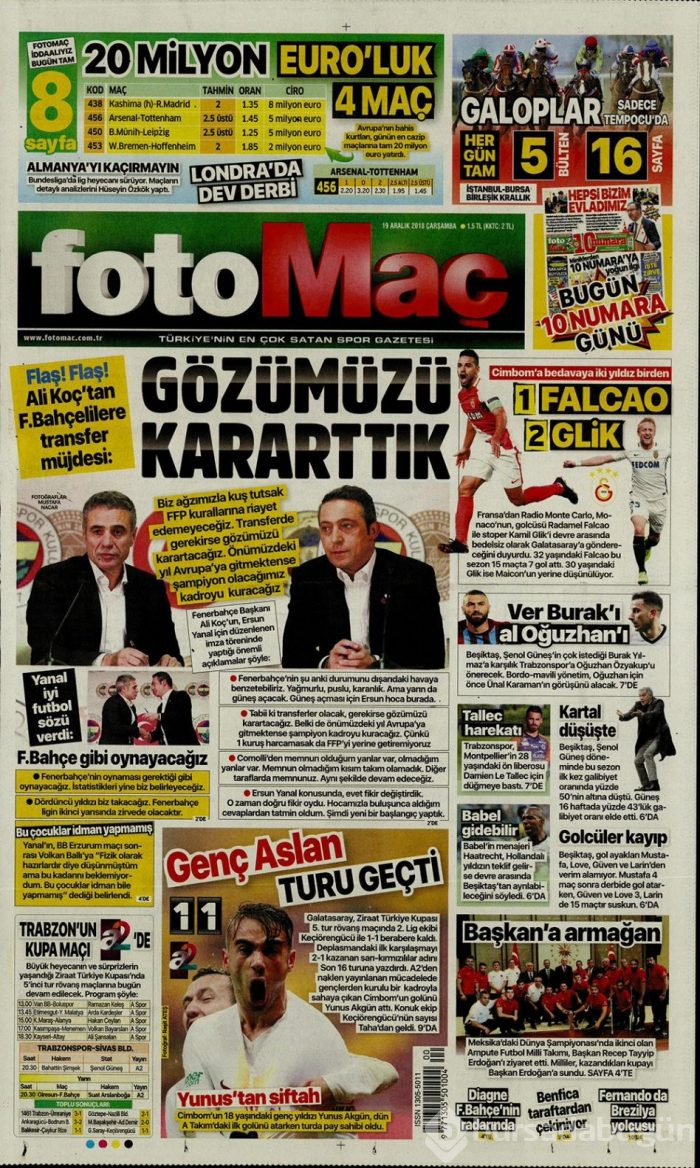 Günün gazete manşetleri 19 Aralık 2018