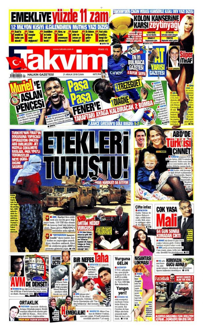 Günün gazete manşetleri 21 Aralık 2018