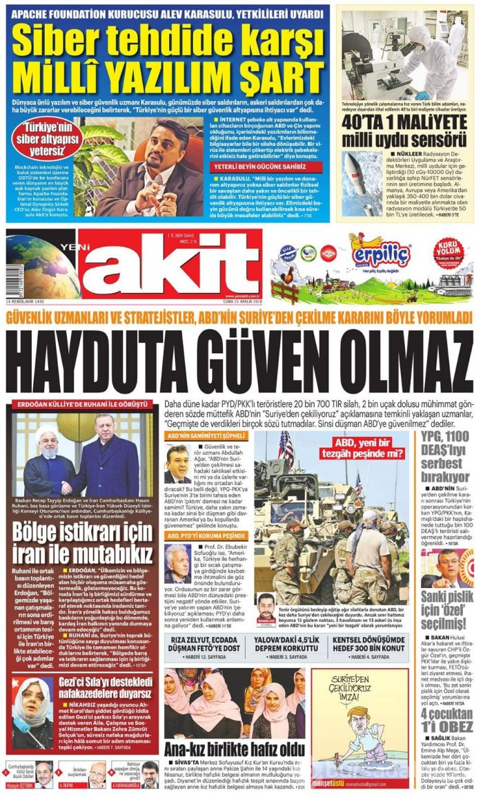 Günün gazete manşetleri 21 Aralık 2018