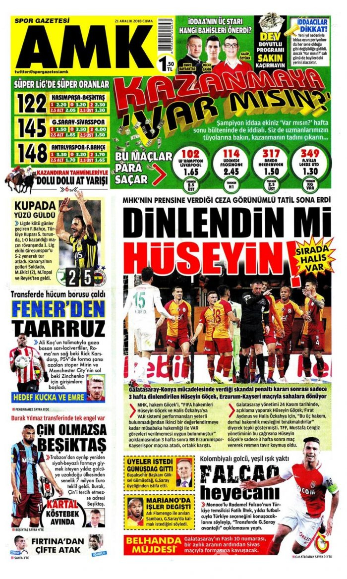 Günün gazete manşetleri 21 Aralık 2018