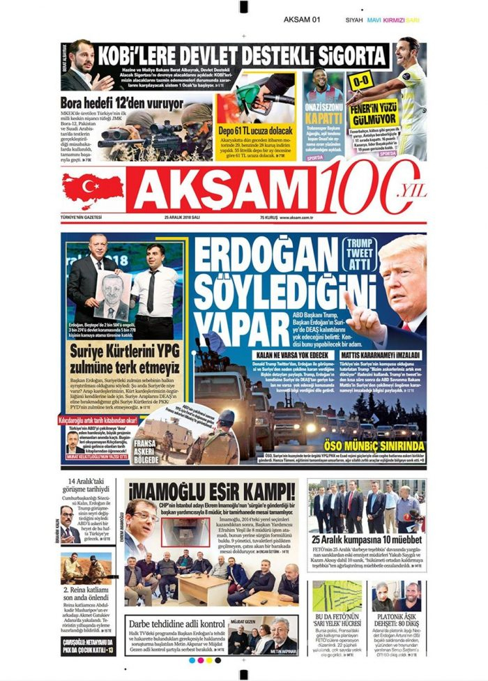 Günün gazete manşetleri - 25 Aralık 2018
