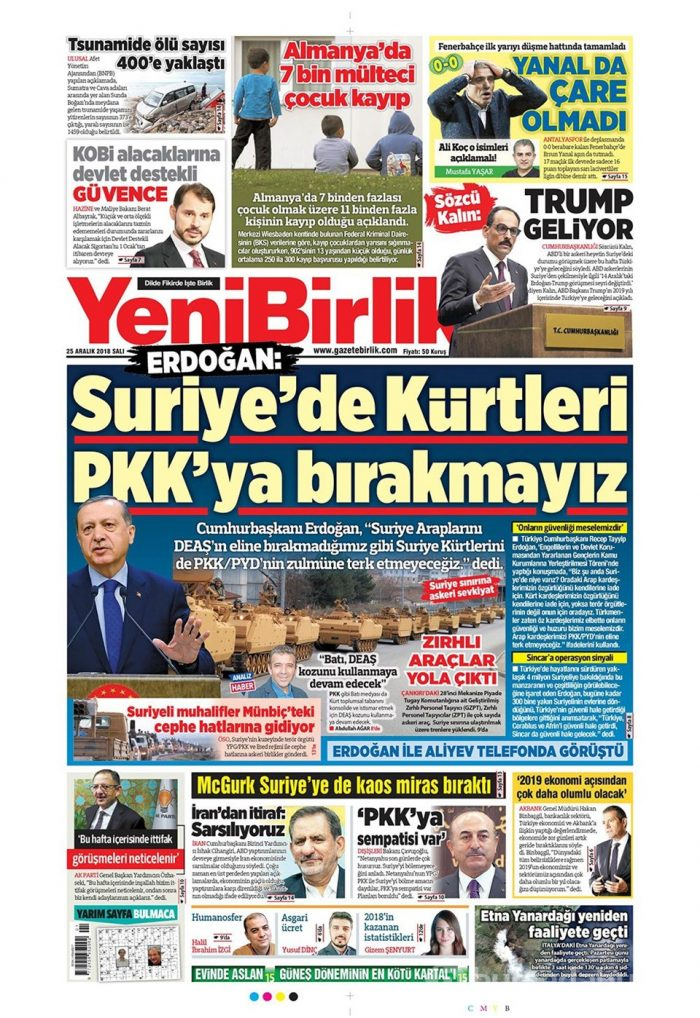 Günün gazete manşetleri - 25 Aralık 2018