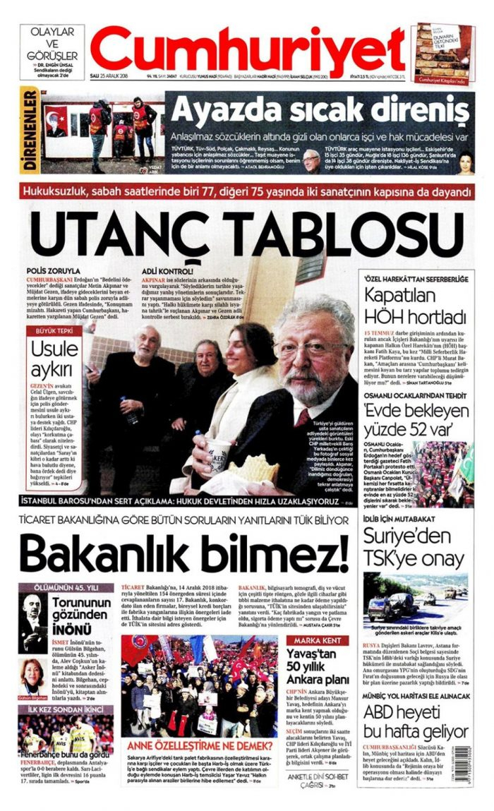 Günün gazete manşetleri - 25 Aralık 2018