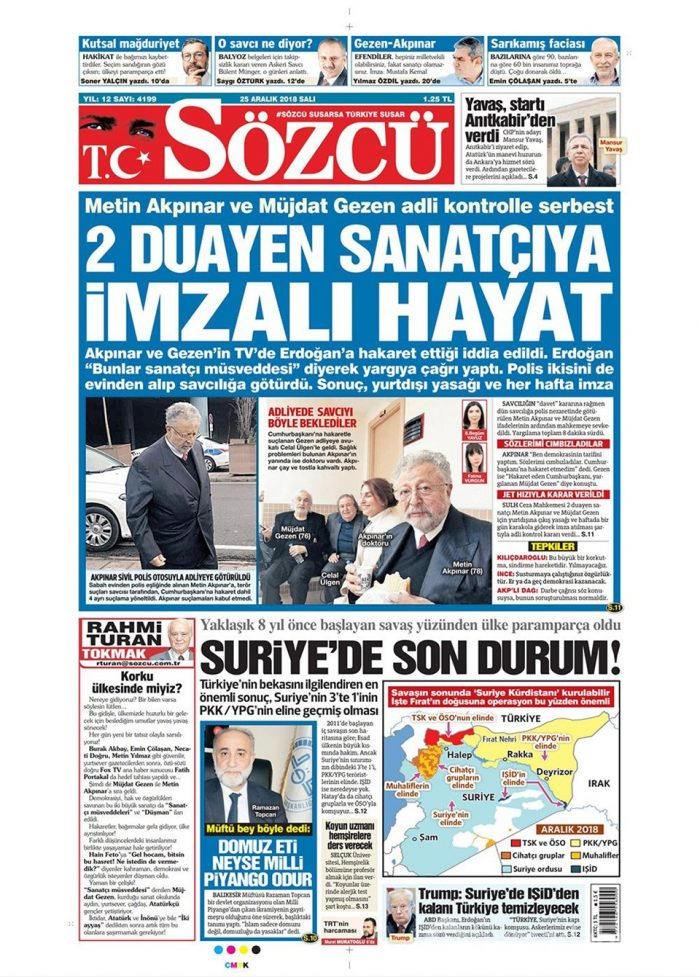 Günün gazete manşetleri - 25 Aralık 2018