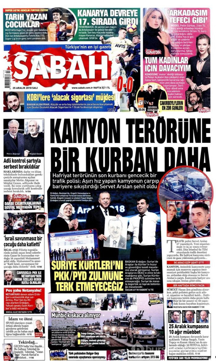Günün gazete manşetleri - 25 Aralık 2018
