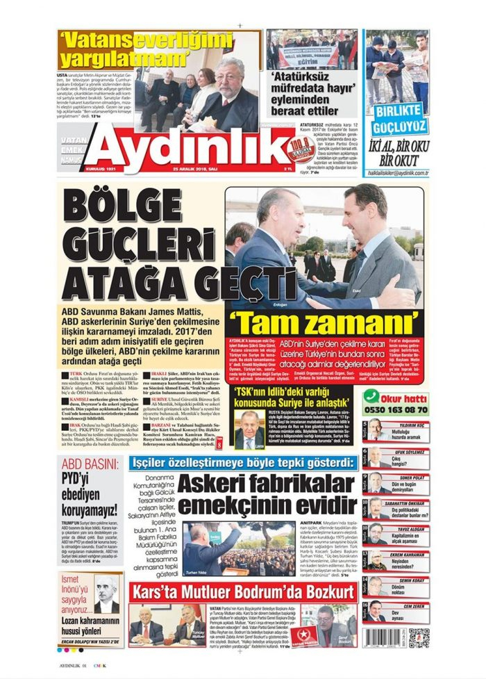 Günün gazete manşetleri - 25 Aralık 2018