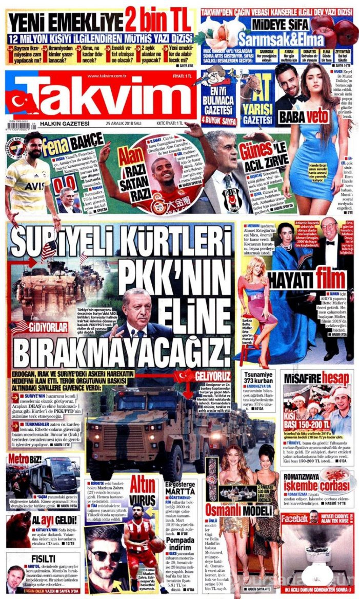Günün gazete manşetleri - 25 Aralık 2018