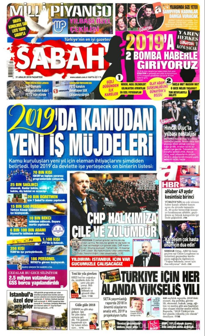 Günün gazete manşetleri - 31 Aralık 2018