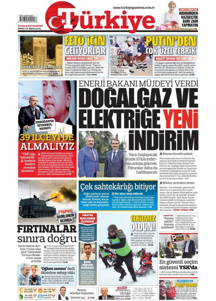 Günün gazete manşetleri - 31 Aralık 2018