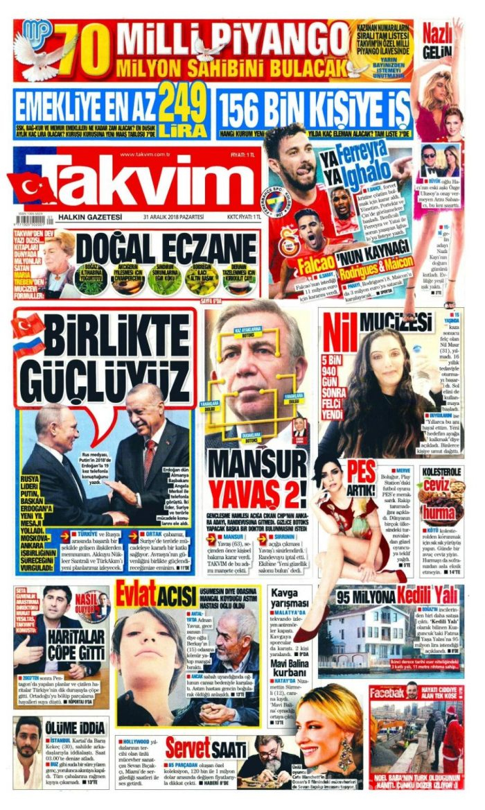 Günün gazete manşetleri - 31 Aralık 2018
