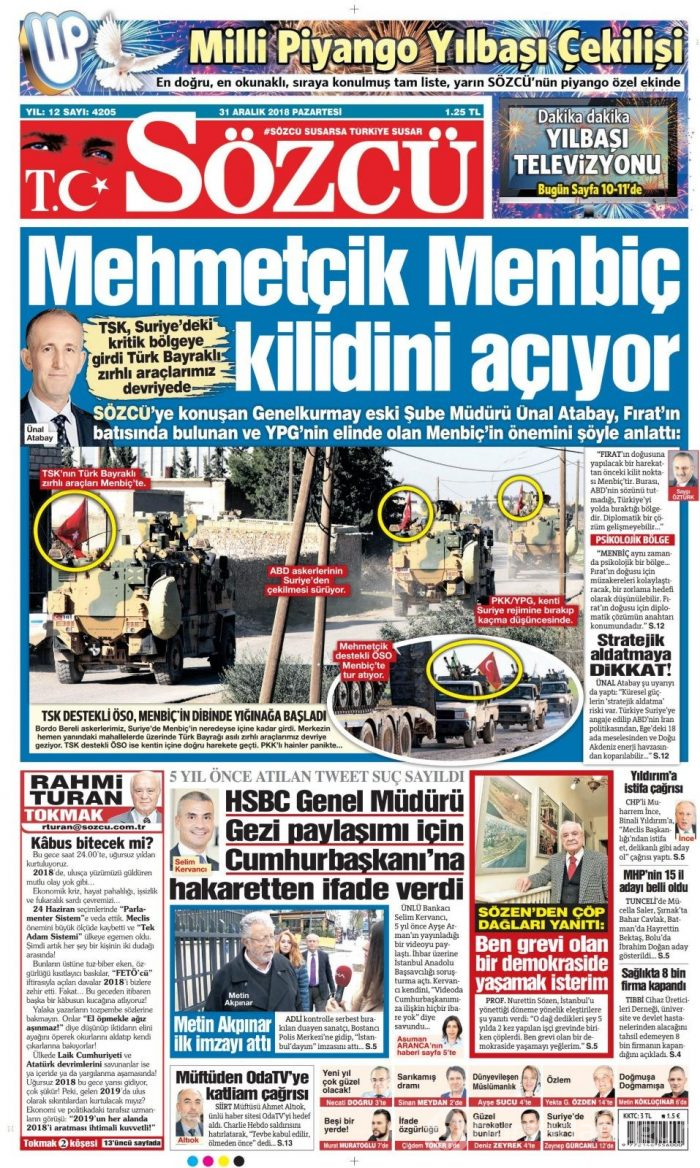 Günün gazete manşetleri - 31 Aralık 2018