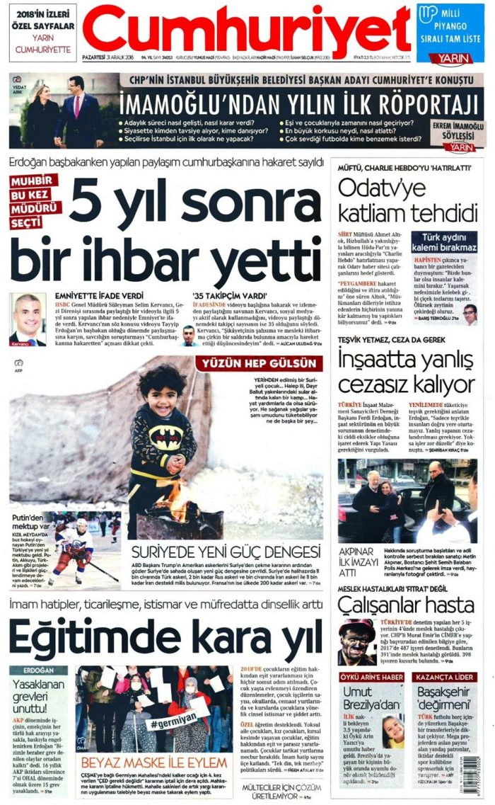 Günün gazete manşetleri - 31 Aralık 2018