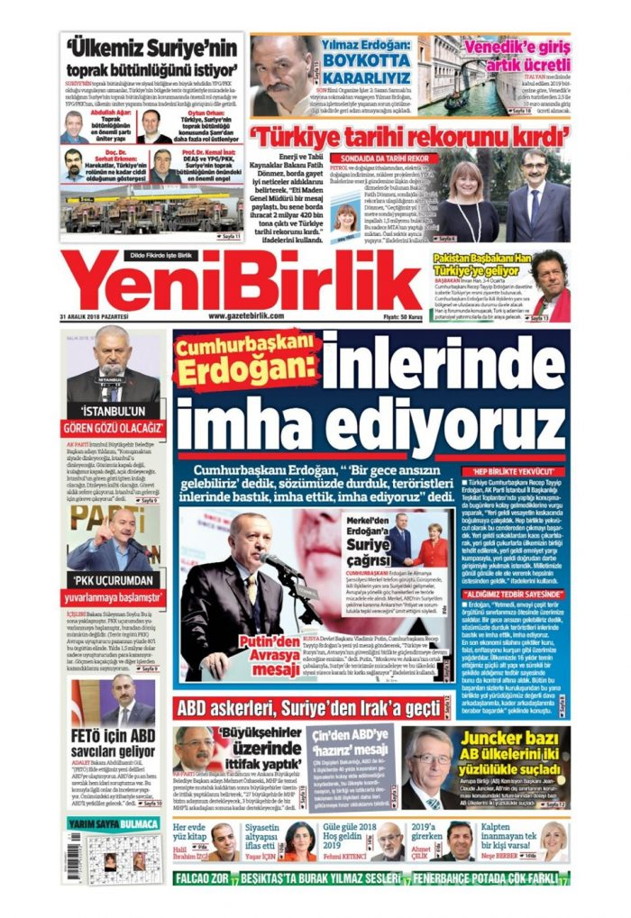 Günün gazete manşetleri - 31 Aralık 2018