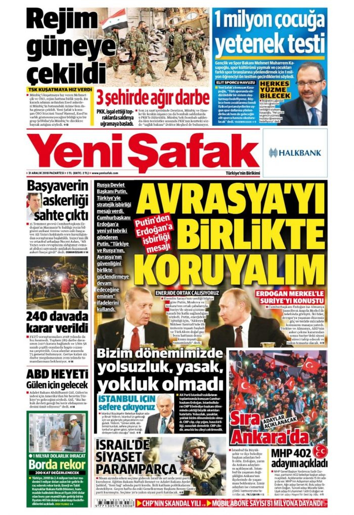 Günün gazete manşetleri - 31 Aralık 2018
