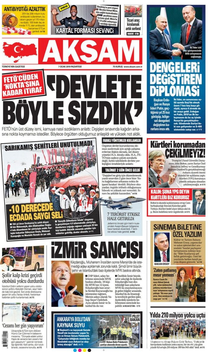 Günün gazete manşetleri - 7 Ocak 2019