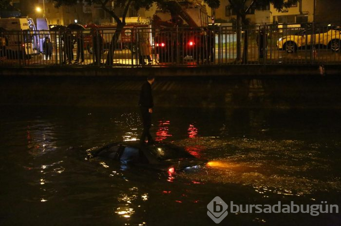  Adana'da kanala düşen otomobilin üstüne çıkarak kurtarılmayı bekledi
