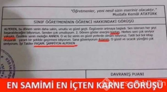Görenlerin yüzünü güldüren karne notları

