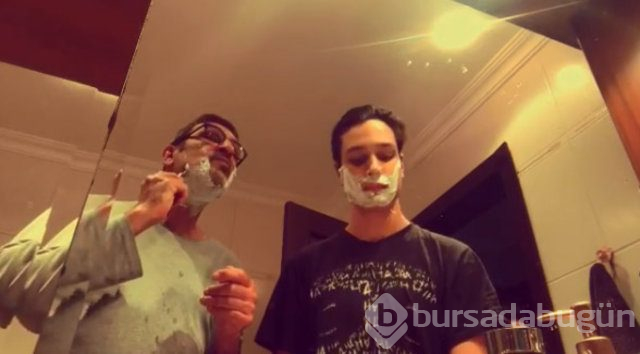 Cem Özer oğlu Nejat'a sakal tıraşı olmayı öğretti
