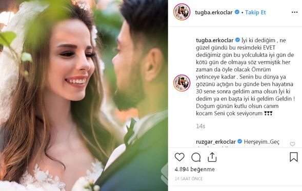 Tuğba Erkoçlar eşinin doğum gününü kutladı
