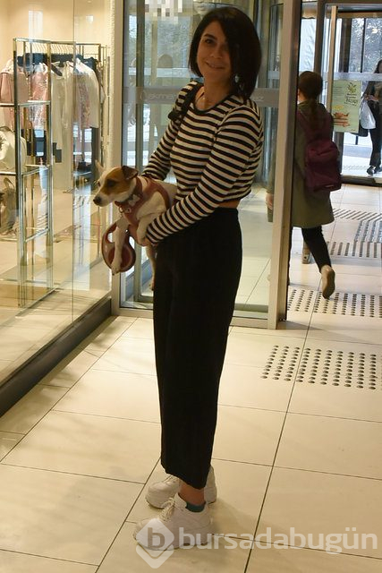 Asena Tuğal köpeğini kucağından indirmedi
