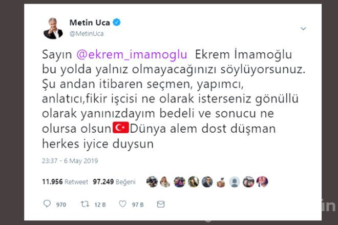Twitter'da Ünlülerden, Ekrem İmamoğlu'na Tam Destek!