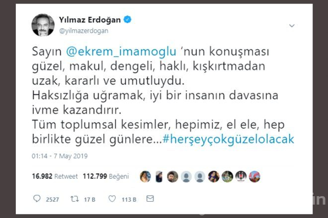Twitter'da Ünlülerden, Ekrem İmamoğlu'na Tam Destek!