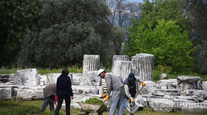 Lagina'nın sütunları ayağa kaldırılıyor
