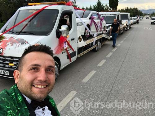 Çekiciyi gelin arabasına çevirdi