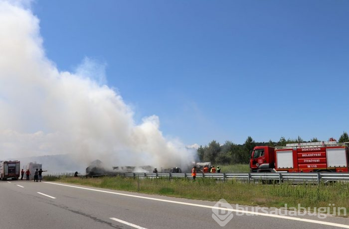 TEM'de zincirleme kaza: Araçlar alev aldı
