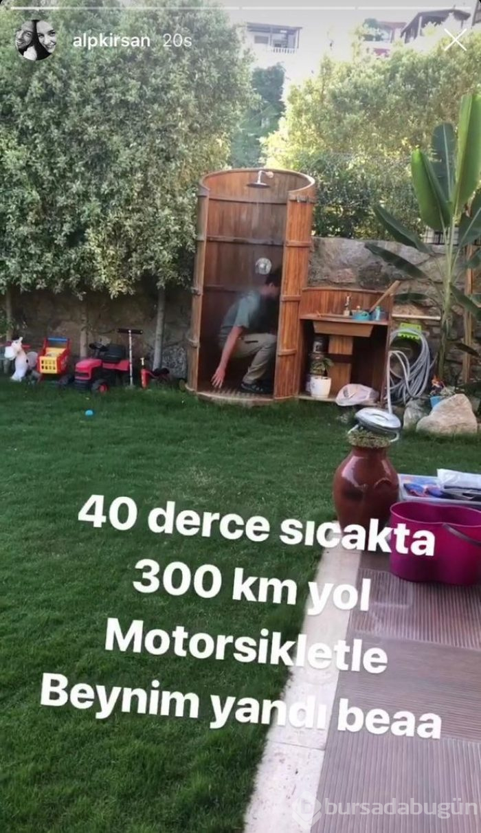 Alp Kırşan sıcağa dayanamadı kıyafetleriyle duşa girdi 