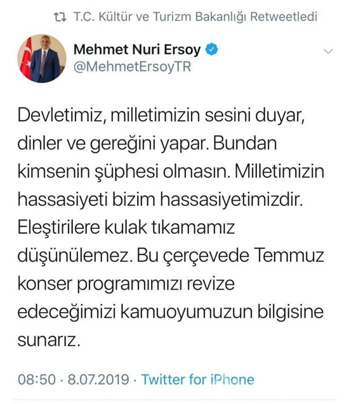 Sıla konseri revize edilecek (Kültür ve Turizm Bakanı Mehmet Ersoy'dan açıklama)
