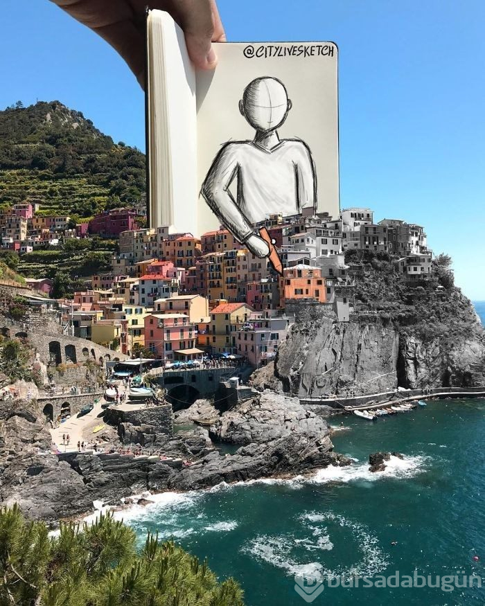 Seyahat fotoğraflarını eğlenceli çizimleriyle birleştiriyor (CityLiveSketch projesi)