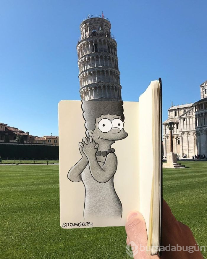 Seyahat fotoğraflarını eğlenceli çizimleriyle birleştiriyor (CityLiveSketch projesi)