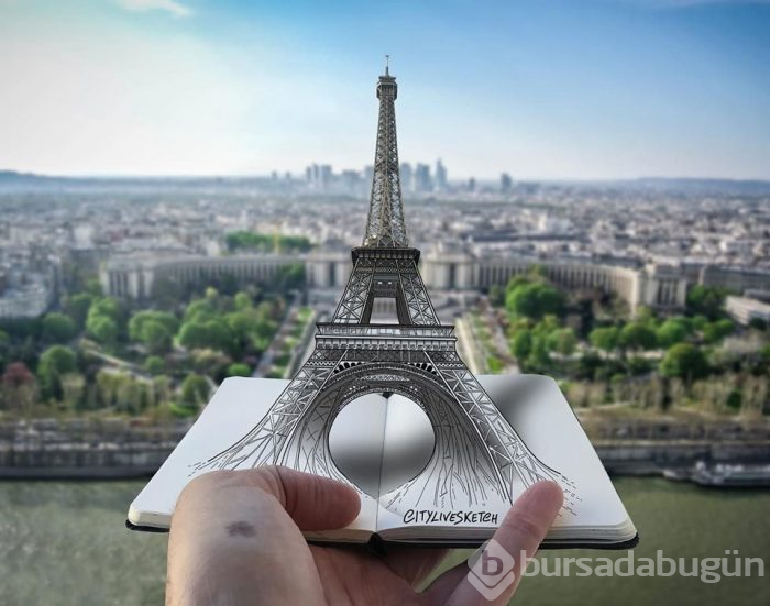 Seyahat fotoğraflarını eğlenceli çizimleriyle birleştiriyor (CityLiveSketch projesi)