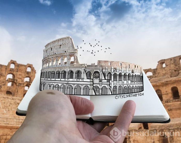 Seyahat fotoğraflarını eğlenceli çizimleriyle birleştiriyor (CityLiveSketch projesi)