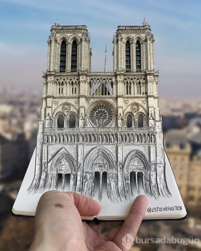 Seyahat fotoğraflarını eğlenceli çizimleriyle birleştiriyor (CityLiveSketch projesi)
