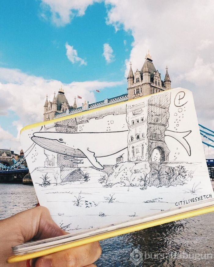 Seyahat fotoğraflarını eğlenceli çizimleriyle birleştiriyor (CityLiveSketch projesi)