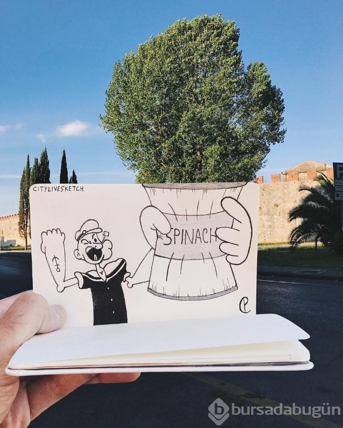 Seyahat fotoğraflarını eğlenceli çizimleriyle birleştiriyor (CityLiveSketch projesi)