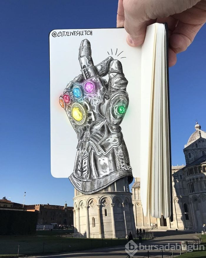 Seyahat fotoğraflarını eğlenceli çizimleriyle birleştiriyor (CityLiveSketch projesi)
